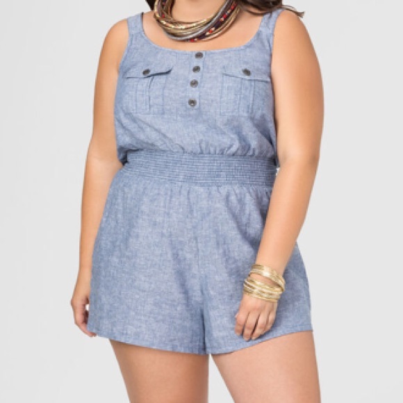 ashley stewart denim romper